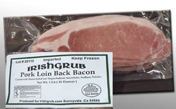 Irish Back Bacon  Imported One Pound 16 Ozs Irish Back Bacon  Imported One Pound 16 Ozs